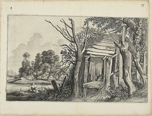 Ränsistynyt mökki, levy 4 maisemakuvasta Landscapes (Maisemat) tekijältä Jan van de Velde II
