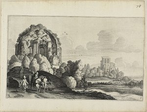 Matkustajia Minerva Medica -temppelin edessä Roomassa tekijältä Jan van de Velde II