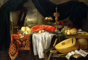 Asetelma hummerin, sitruunoiden ja luutun kanssa, 1645