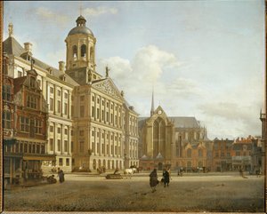 Dam-katu ja Amsterdamin uusi kaupungintalo, Alankomaat ... tekijältä Jan van der (manner of) Heyden