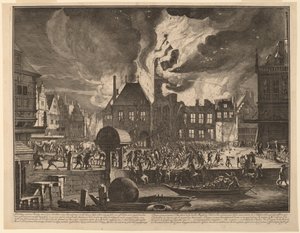 Amsterdamin vanhan kaupungintalon polttaminen tekijältä Jan van der Heyden