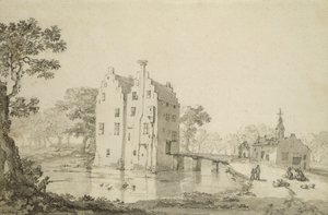 Zuylenburghin linna (Slot Zuylen) (kynä ja lyijykynä paperilla) tekijältä Jan van der Heyden
