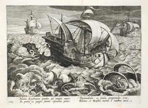 Merieläinten metsästys, levy 84, kuvitus teoksesta "Venationes, Ferarum, Avium, Piscium" (Metsästys: Wild Beasts, Birds, Fish), kaiverrus Jan Collaert (1566-1628), pub. kirjoittanut Phillipus Gallaeus, Amste tekijältä Jan van der Straet