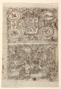 Recto, edellä: Vermis Sericuksen ("Silkkiäistoukkien esittely") -tulostussarjan nimisivun alustava suunnittelu; Recto, alla: Esisuunnittelu pl. 3 (The Incubation of Silkworm Eggs); Verso, edellä: Epätäydellinen alustava suunnittelu otsikkosivulle tekijältä Jan van der Straet, called Stradanus