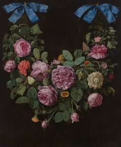 Sinisistä nauhoista riippuva ruusuparvi (öljy kankaalle) tekijältä Jan van the Elder Kessel