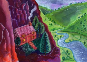House in the Mountains, 2002, (muste ja guassi) tekijältä Jane Tattersfield