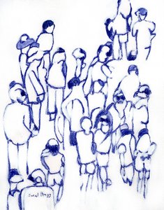 Crowd in Blue, n. 2024 (sekatekniikka paperille). tekijältä Janel Bragg