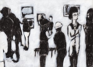 Gallerian avajaiset Hiilellä ja gessolla, n.2017 (hiiltä ja gessoa paperille) tekijältä Janel Bragg