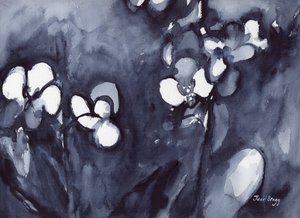 Orkidea indigossa, noin 2017 (akvarelli paperille). tekijältä Janel Bragg