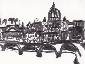 Pyhän Pietarin basilika Rooma, noin 2014 (hiili paperille). tekijältä Janel Bragg
