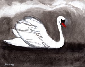 Joutsen myrskyävällä järvellä, 2023 (sumi-muste paperille)