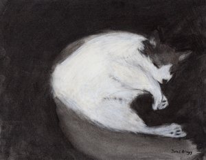 Thomas päiväunilla, n. 2018 (hiiltä ja pastellia paperille). tekijältä Janel Bragg