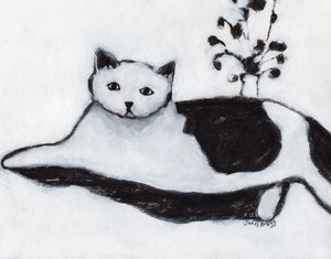 Thomas the Cat Lounging, n. 2018 (sekatekniikka paperille). tekijältä Janel Bragg