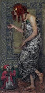 ""La princesse et le singe"" (Prinsessa ja apina) Peinture de Janis Rozentals (1866-1916) - 1913 - Öljy kankaalle Koko 147,5x71 cm Latvian tasavallan valtion taidemuseo, Riika