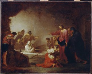 Lasaruksen herättäminen. (Lasarus Betaniasta). Johann Rosso Januarius Zickin (1730-1797) maalaus, öljy kankaalle, noin 1793. 1700-luvun saksalaista taidetta. Valtion A. Pushkinin kuvataidemuseo, Moskova.