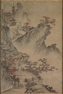 Kiinan kirjailija katselee laaksoa