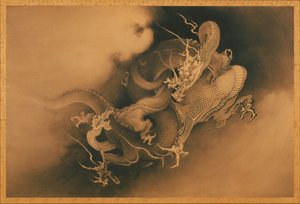 Kaksi lohikäärmettä pilvissä tekijältä Japanese Kanō Hōgai
