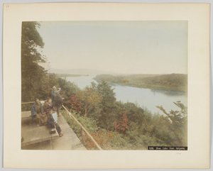 Biwa Lake Ishiyamasta, Shigan prefektuurista, Japanista (käsinvärinen mustavalkokuva) tekijältä Japanese Photographer