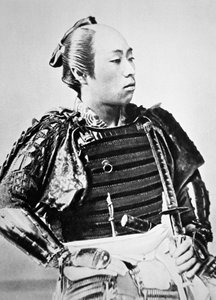 Vanhan Japanin samurai perinteisellä kampauksella (m/w kuva)