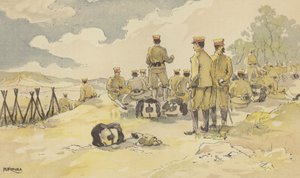 Keisarillisen kaartin pataljoona pysähtyy matkalla Liao-yangiin (chromolitho) tekijältä Japanese School