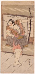 Näyttelijä miekalla (puupalikkaprintti) tekijältä Japanese School