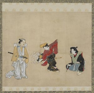 Poika esittää Narihira-tanssia, Edo-kausi (mustetta, väriä ja kultaa paperille) tekijältä Japanese School