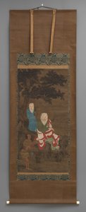 Buddhalainen maalaus kolmesta hahmosta, 1700-luvun alku tekijältä Japanese School