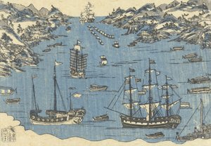 Bunkindo-printti ulkomaisista laivoista Nagasakin satamassa, 1800-50 tekijältä Japanese School
