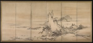 Chinese Landscape, yksi kuusinkertaisista näytöistä tekijältä Japanese School