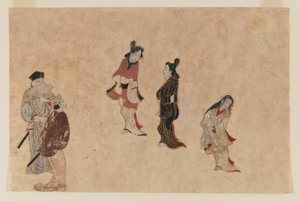 Varhainen Ukiyo-e-maalaus (muste, väri ja kulta paperille) tekijältä Japanese School