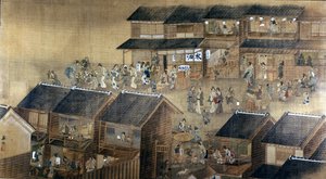 Edo by Night (muste ja väri paperille) tekijältä Japanese School