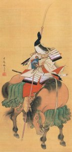 Naispuolinen samurai-soturi Tomoe Gozen (piirros) tekijältä Japanese School