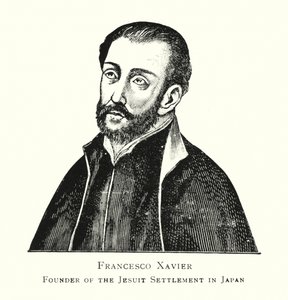 Francesco Xavier, jesuiittasiirtokunnan perustaja Japanissa (litho) tekijältä Japanese School