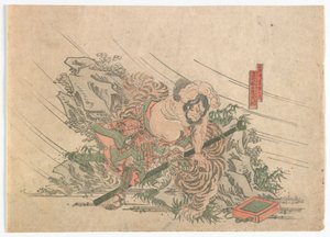 Heroes of the Water Margin, Edo-kausi, noin 1830-luku (värillinen puupalikkaprintti) tekijältä Japanese School