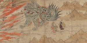 Kuvitetut legendat Kitano Tenjin -pyhäköstä, 1200-luvun loppu (muste, leikattu kulta, paperi) tekijältä Japanese School