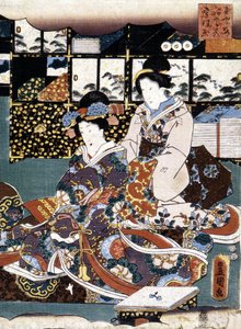 Japanilainen printti: kaksi naista, n.d. tekijältä Japanese School