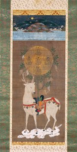 Kasuga Deer with Mandala, Muromachi-kausi (1392-1573) (maalaus silkille) tekijältä Japanese School