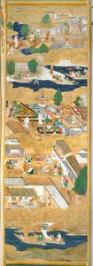 Osakazu Byobu - Japanilainen kahdeksanruutuinen taittuvanäyttö (maalaus) tekijältä Japanese School