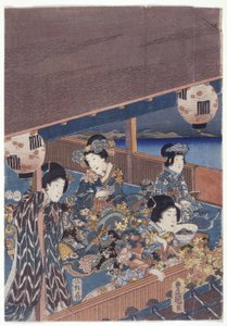 Osa Genji Triptyykkiä (värillinen puupiirros) tekijältä Japanese School