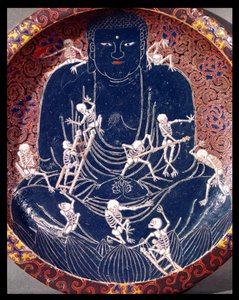 Lauta, joka esittää Buddhaa kymmenellä luurangolla (keraaminen) (yksityiskohta) (katso myös 182441) tekijältä Japanese School