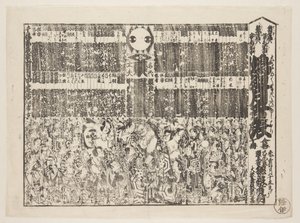 Playbill kauden avausohjelmaan (Kaomise banzuke) (värillinen puupainatus) tekijältä Japanese School
