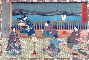 Kalan valmistaminen (värillinen puupiirros) tekijältä Japanese School