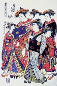 Laadukkaat japanilaiset naiset, 1800-luvun loppu (painettu) tekijältä Japanese School