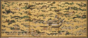 Rakuchu rakugai zu (Kohtauksia alueella ja sen ympäristössä)
pääkaupungissa) tekijältä Japanese School