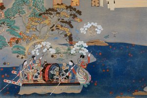 Soutuvene, kuva Eiga Monogatarista (Story of Splendor), kirjoittanut Akazome Emon (n. 956-1041). Japani tekijältä Japanese School
