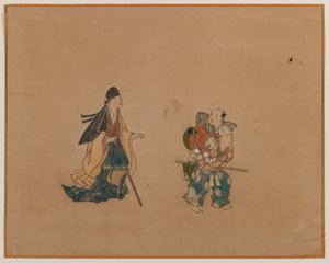 Samurai ja kaksi sokeaa, Albumin lehtimaalaus (muste ja väri paperille) tekijältä Japanese School