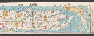 Osa Japanin tiekartasta.  Dai Nihon koku junro meiki daisei. ["Selkeä ja pieni kartta Japanin pääteistä"]  1850 tekijältä Japanese School