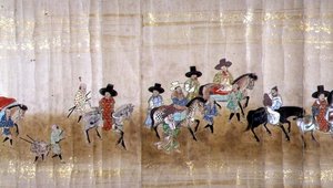 Kuudes Korean Japanin-suurlähetystö Meireki 1:ssä Tokugawa Ietsunan jälkeläisten aikaan vuonna 1651, mahdollisesti Kano Masunobu (1625-1694) (käärömaalaus) (yksityiskohta) tekijältä Japanese School