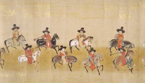 Kuudes Korean suurlähetystö Japanissa Meireki 1:ssä Tokugawa Ietsunan peräkkäin vuonna 1651, mahdollisesti Kano Masunobu (1625-94) (rullamaalaus) (yksityiskohta) tekijältä Japanese School