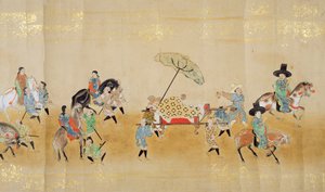 Kuudes Korean suurlähetystö Japanissa Meireki 1:ssä Tokugawa Ietsunan peräkkäin vuonna 1651, mahdollisesti Kano Masunobu (1625-94) (rullamaalaus) (yksityiskohta) tekijältä Japanese School